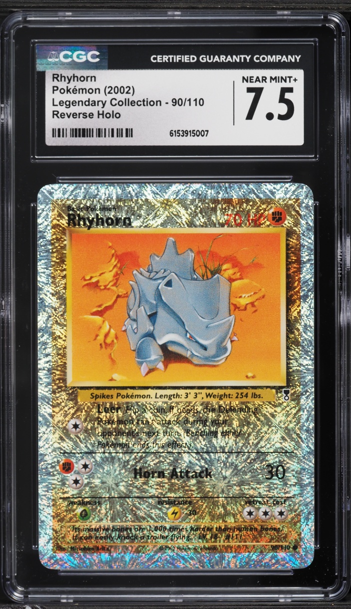 2002 Pokemon Legendary Collection Reverse Holo Rhyhorn #90 CGC 7.5 NRMT+