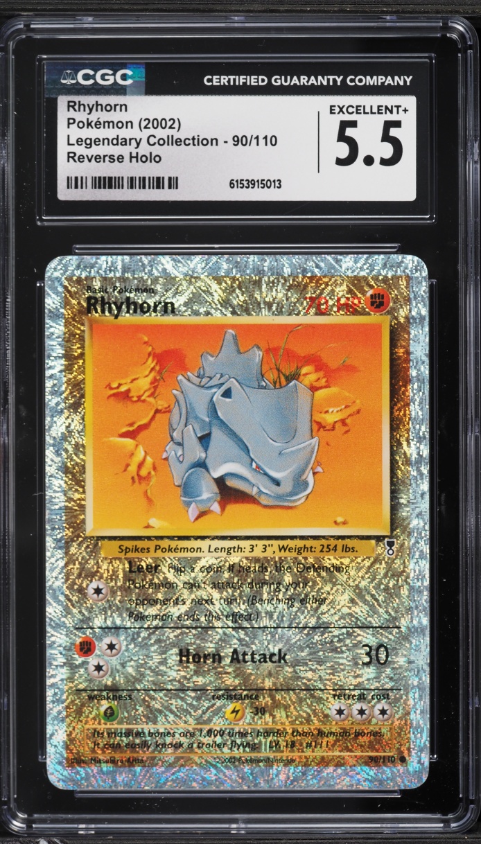 2002 Pokemon Legendary Collection Reverse Holo Rhyhorn #90 CGC 5.5 EX+