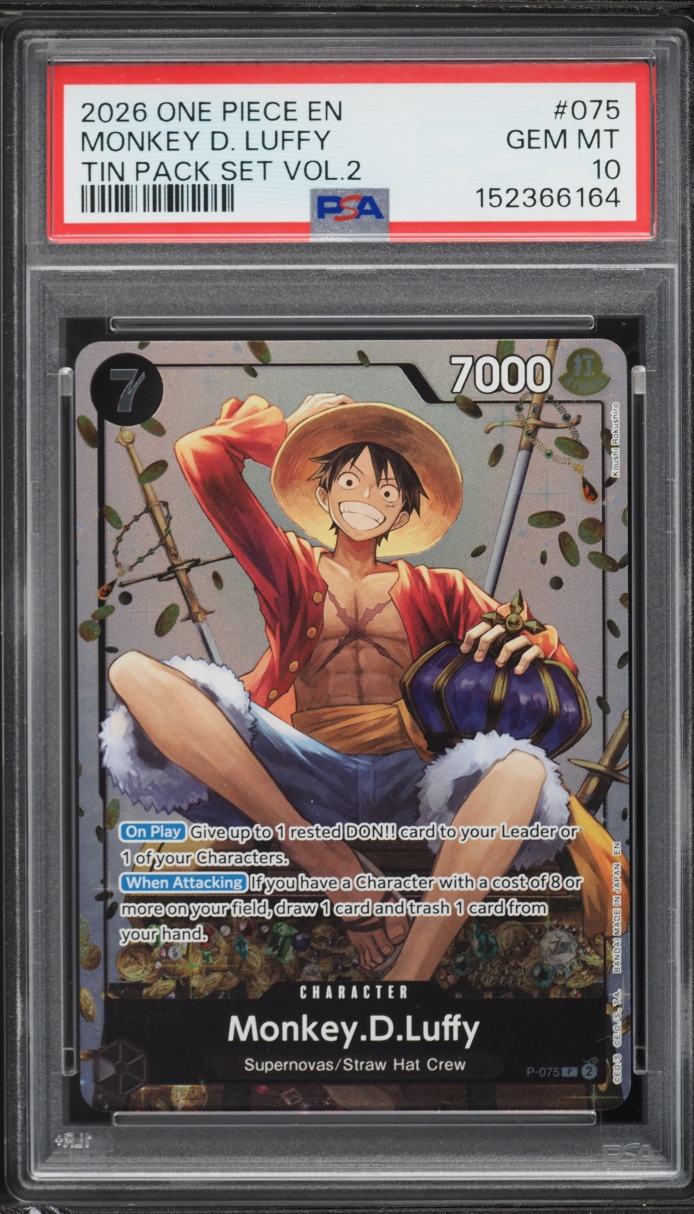 2026 One Piece Promo Tin Pack Set Vol. 2 Monkey D. Luffy #P-075 PSA 10 GEM MINT