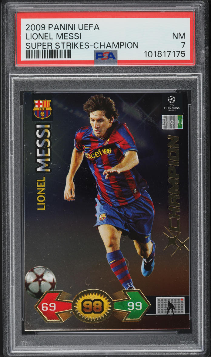 2009 Panini UEFA Super Strikes Champion Lionel Messi PSA 7 NRMT