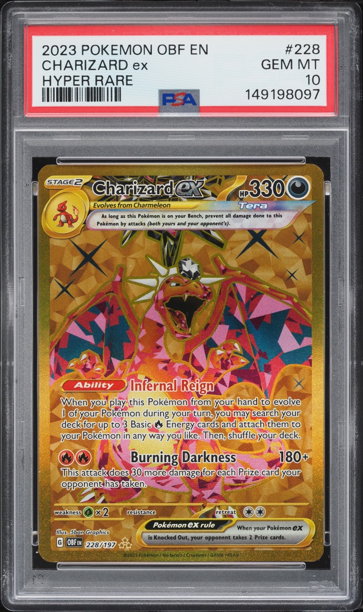 2023 Pokemon Scarlet & Violet Obsidian Flames Gold Rare Charizard ex #228 PSA 10 GEM MINT