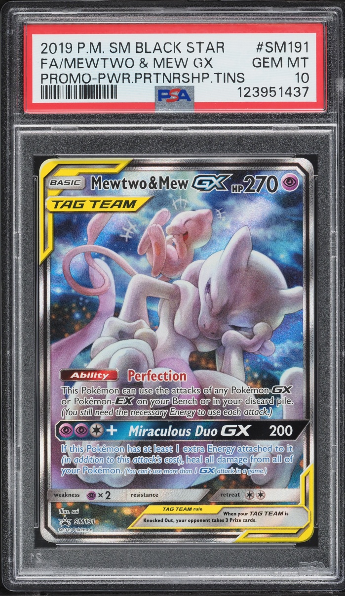 2019 Pokemon Sun & Moon Promo Power Partnership Full Art Mewtwo & Mew GX #SM191 PSA 10 GEM MINT