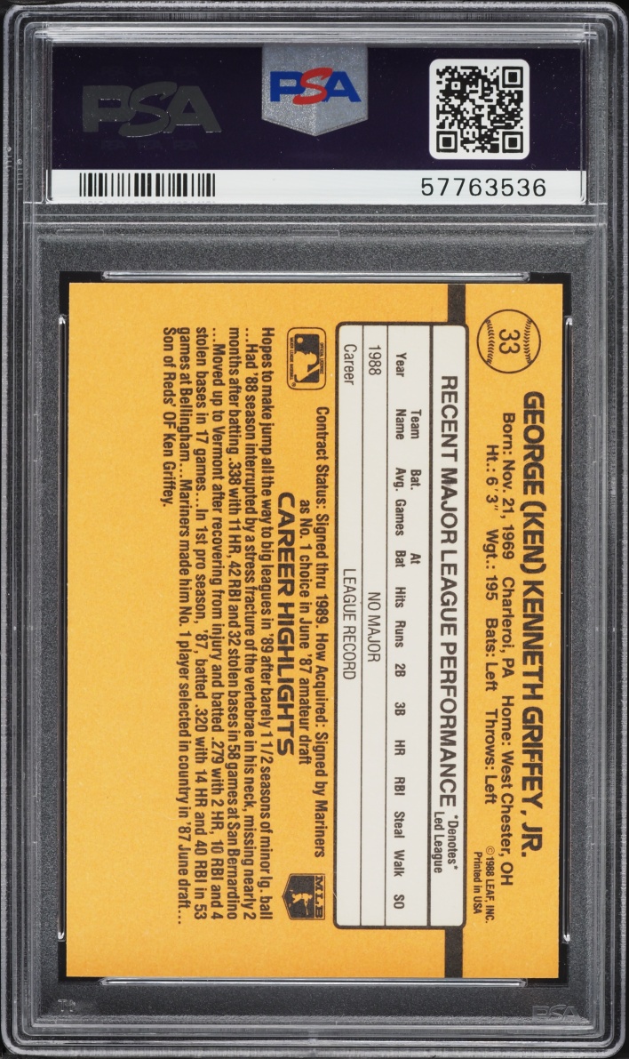 1989 Donruss Ken Griffey Jr. ROOKIE #33 PSA 9 MINT