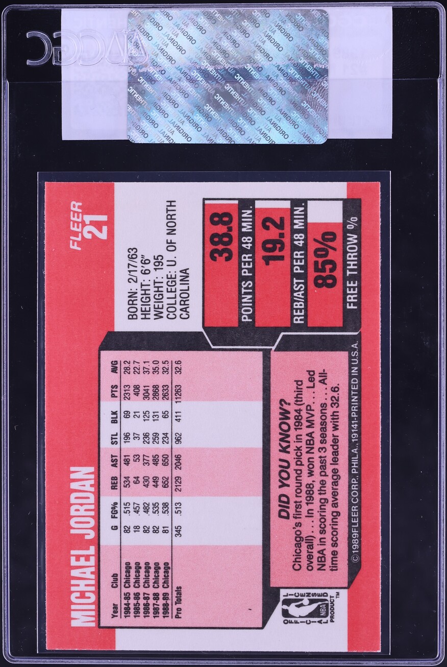 1989 Fleer Basketball Michael Jordan #21 CGC AUTH