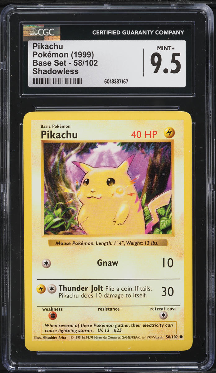 1999 Pokemon Base Set Shadowless Yellow Cheeks Pikachu #58 CGC 9.5 MINT+