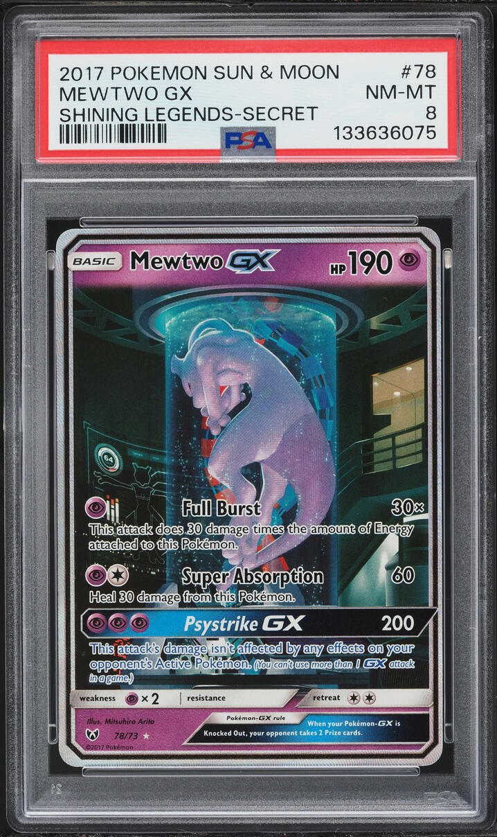 2017 Pokemon Sun & Moon Shining Legends Holo Mewtwo GX #78 PSA 8 NM-MT