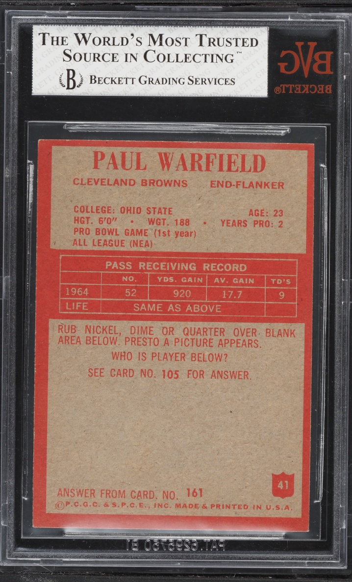 1965 Philadelphia Paul Warfield ROOKIE #41 BVG 6 EXMT