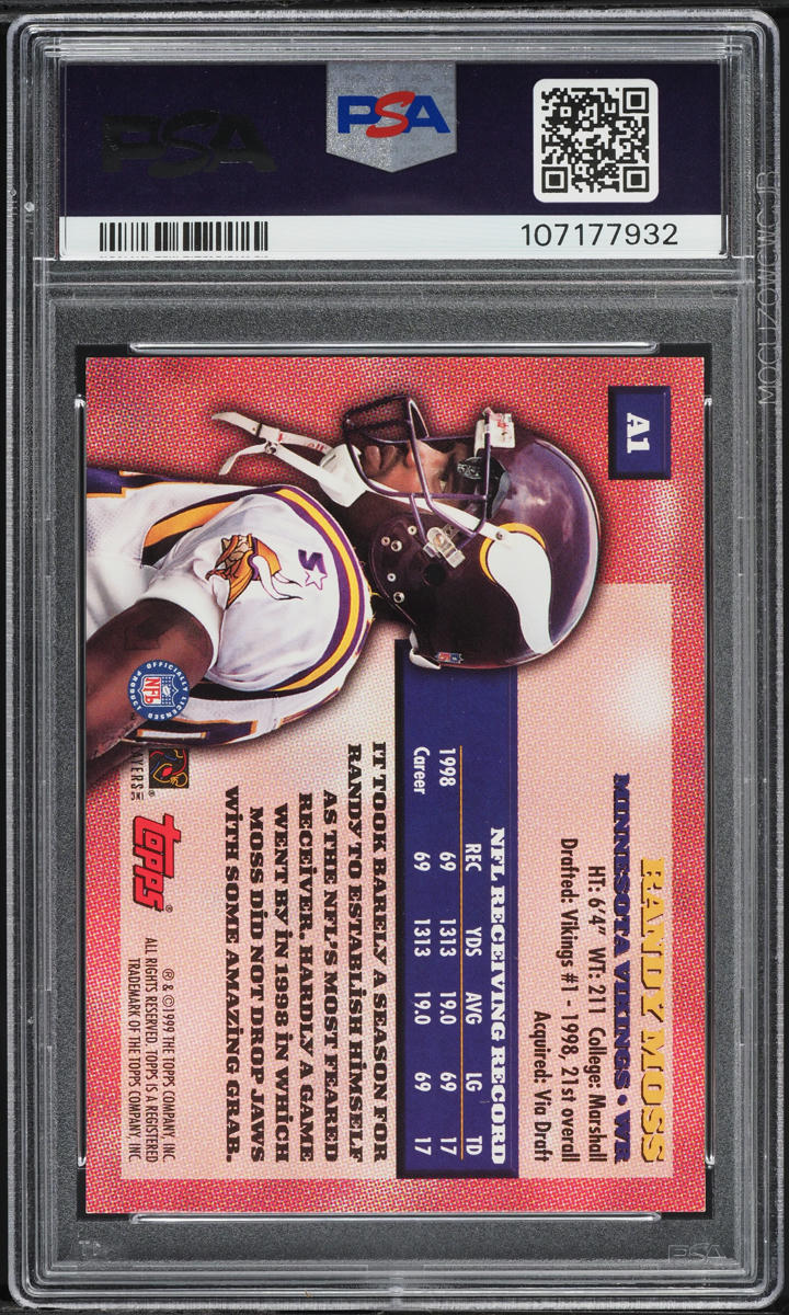 1999 Topps Certified Randy Moss AUTO #A1 PSA 9 MINT