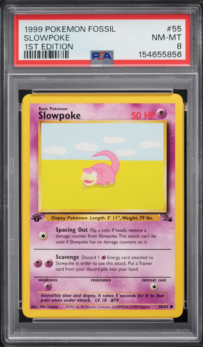 1999 Pokemon Fossil 1st Edition Slowpoke #55 PSA 8 NM-MT