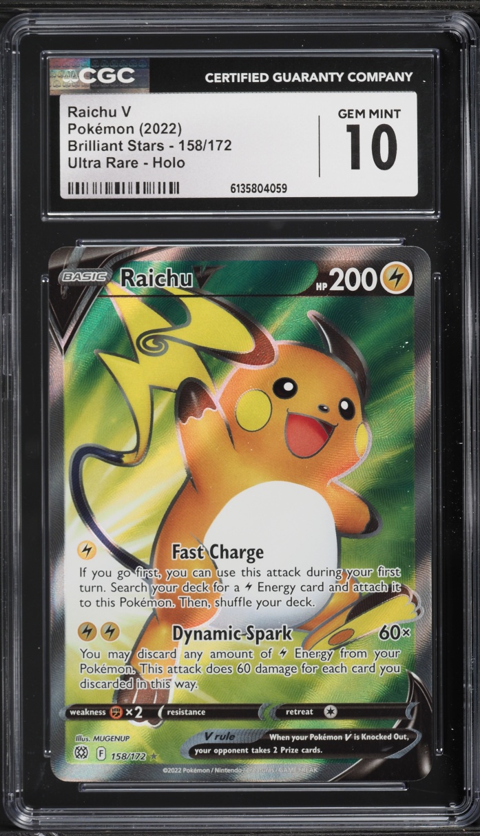 2022 Pokemon Sword & Shield Brilliant Stars Full Art Raichu V #158 CGC 10 GEM MINT