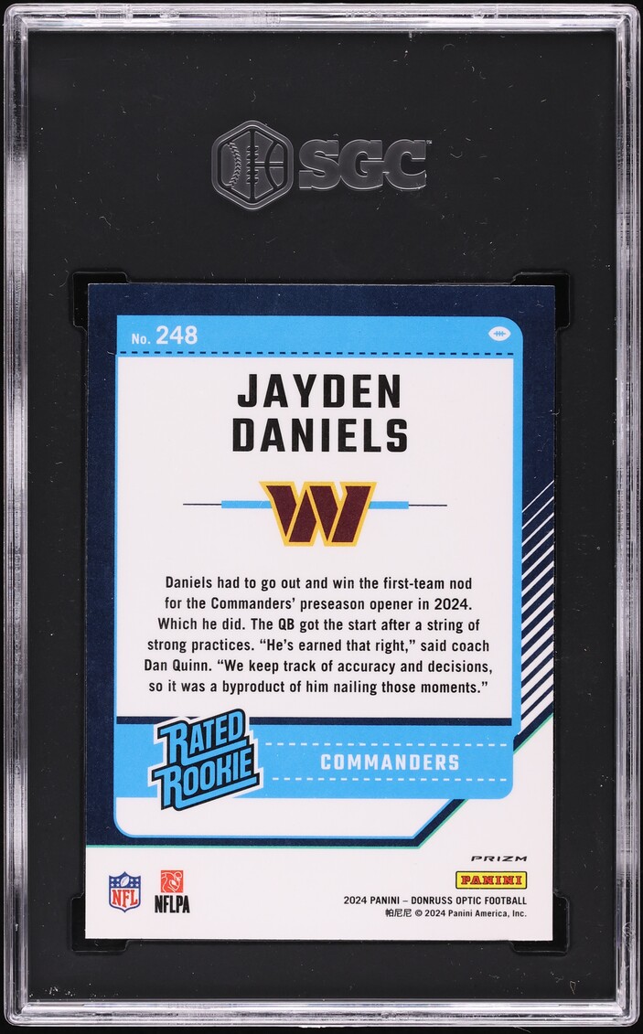 2024 Donruss Optic Green Hyper Prizm Jayden Daniels ROOKIE #248 SGC 10 GEM MINT