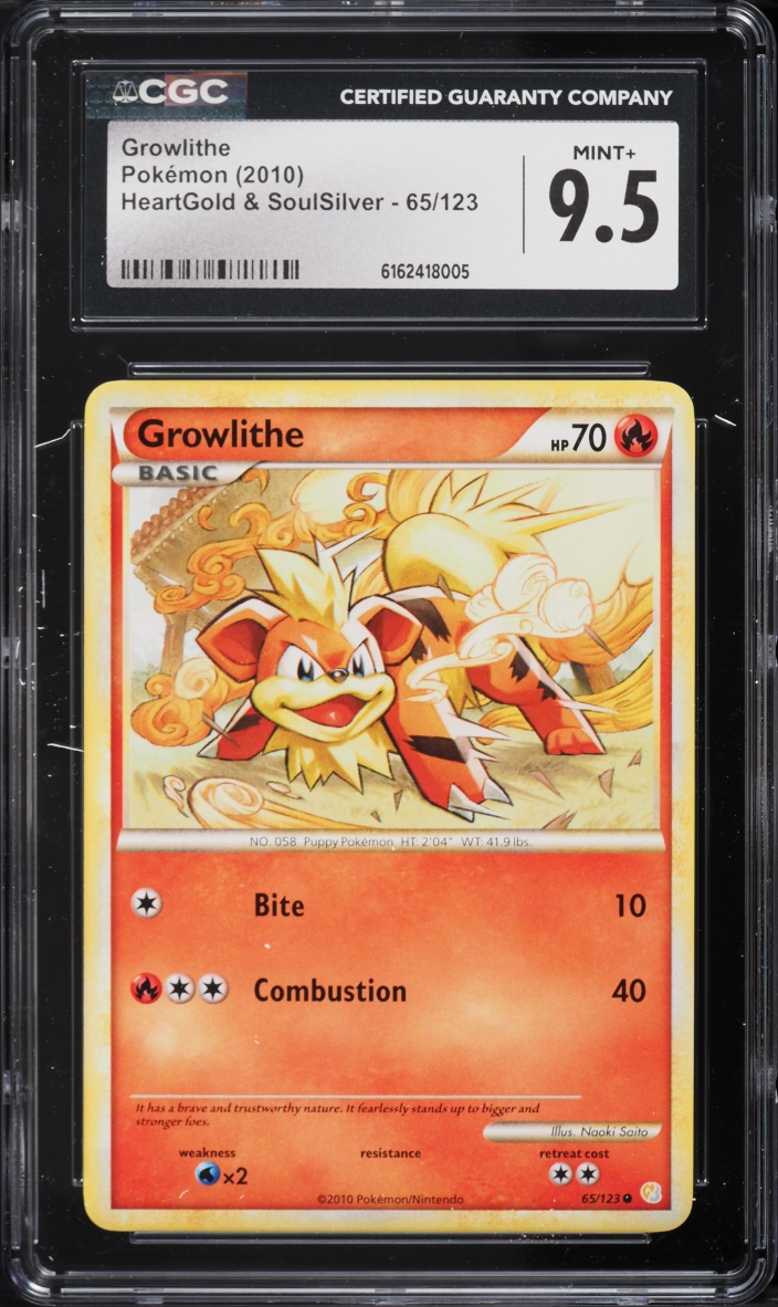 2010 Pokemon HeartGold & SoulSilver Growlithe #65 CGC 9.5 MINT+