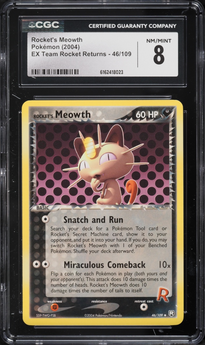 2004 Pokemon EX Team Rocket Returns Rocket's Meowth #46 CGC 8 NM-MT