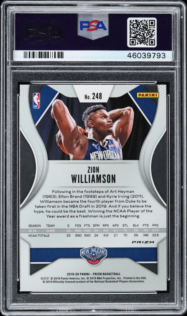 2019 Panini Prizm Green Zion Williamson ROOKIE #248 PSA 10 GEM MINT