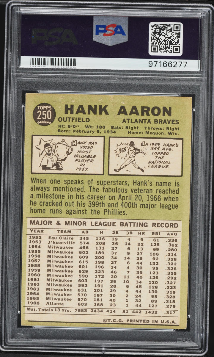 1967 Topps Hank Aaron #250 PSA 5 EX