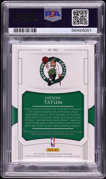 2017 National Treasures Jayson Tatum ROOKIE PATCH AUTO DNA 10 /99 #103 PSA 10 GEM MINT