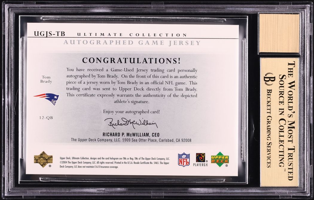 2004 Ultimate Collection Game Jersey Tom Brady PATCH AUTO /25 #UGJS-TB BGS 9.5 GEM MINT - Photo 2