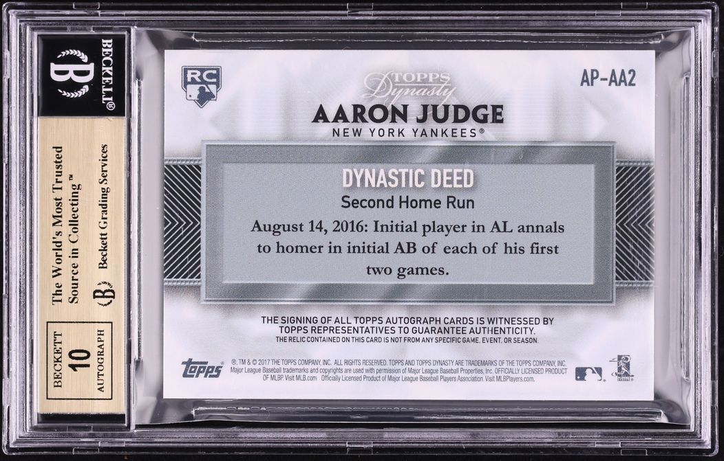 2017 Topps Dynasty Aaron Judge ROOKIE PATCH AUTO /10 #AP-AA2 BGS 9.5 GEM MINT - Photo 2