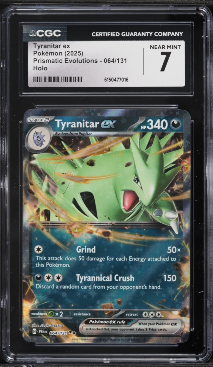 2025 Pokemon Scarlet & Violet Prismatic Evolutions Holo Tyranitar ex #64 CGC 7 NRMT
