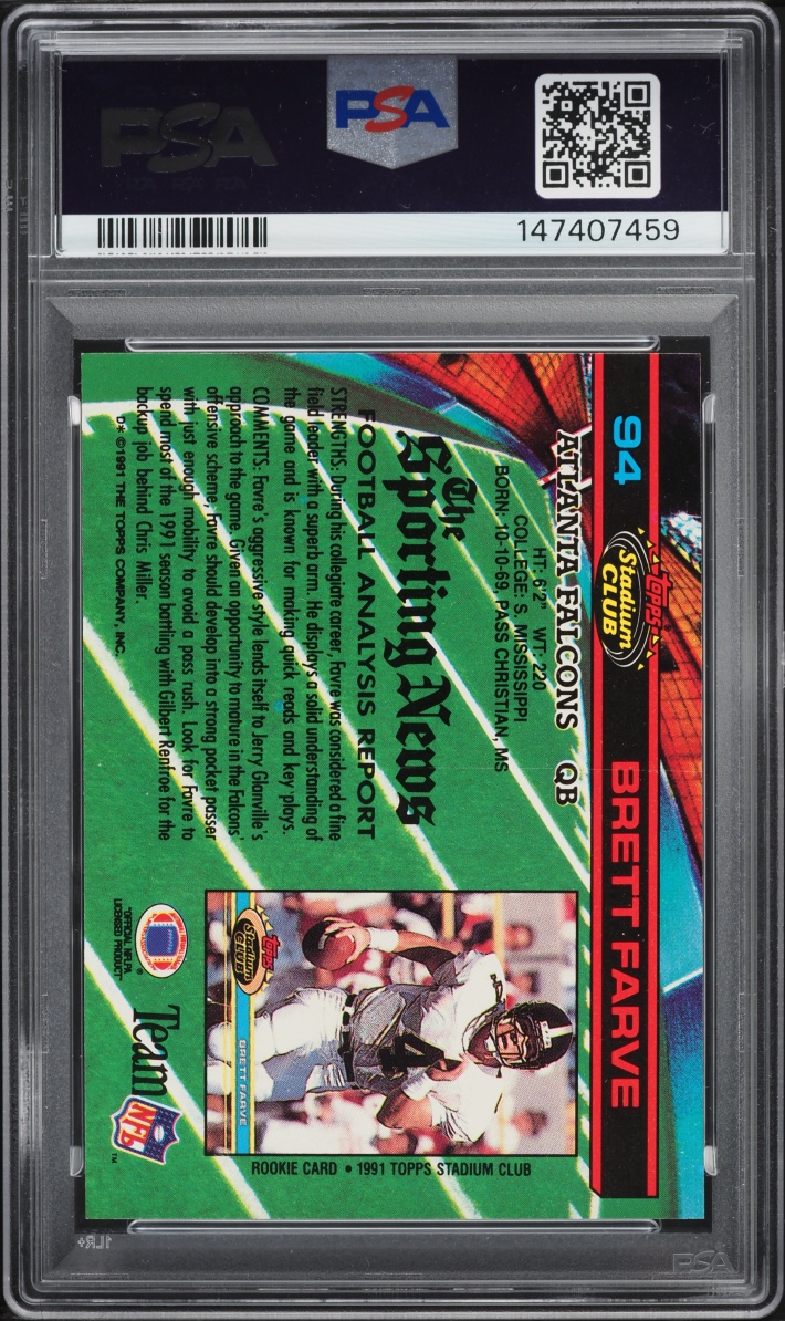 1991 Stadium Club Football Brett Favre ROOKIE #94 PSA 10 GEM MINT