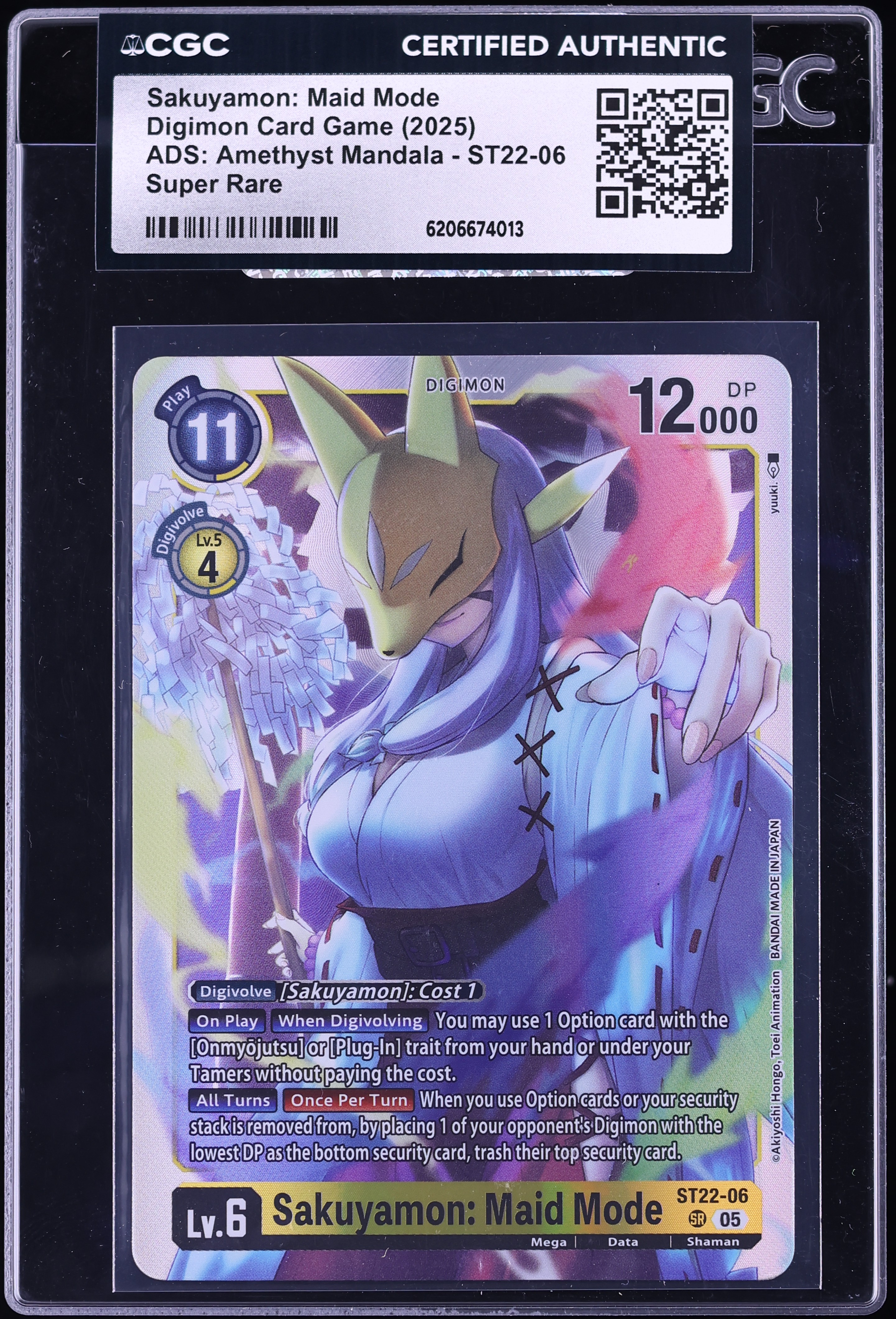2025 Digimon Card Game ADS Amethyst Mandala Sakuyamon Maid Mode #ST22-06 CGC AUTH