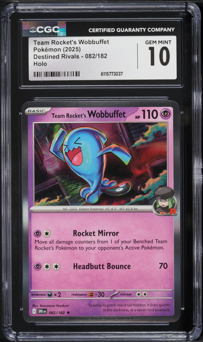 2025 Pokemon Scarlet & Violet Destined Rivals Holo Team Rocket's Wobbuffet #82 CGC 10 GEM MINT