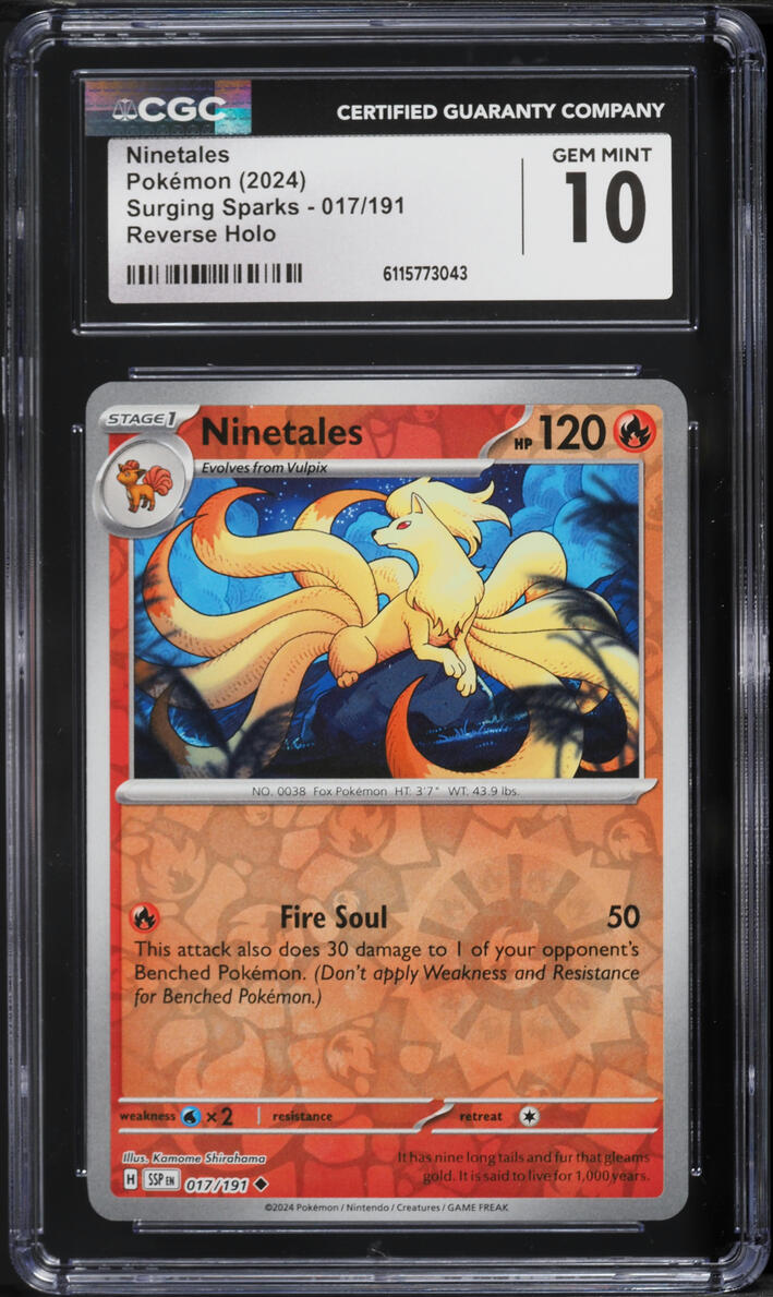 2024 Pokemon Scarlet & Violet Surging Sparks Reverse Holo Ninetales #17 CGC 10 GEM MINT