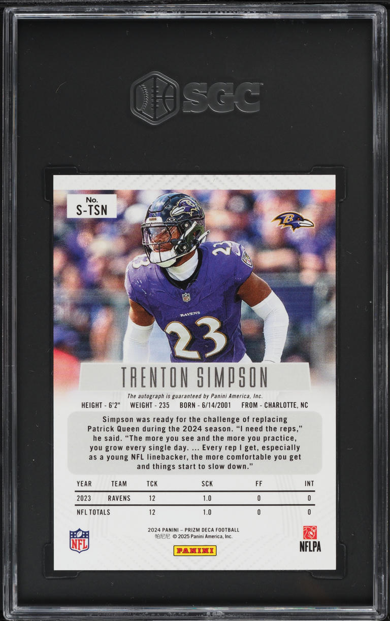 2024 Panini Prizm Deca Trenton Simpson AUTO #S-TSN SGC 10 GEM MINT