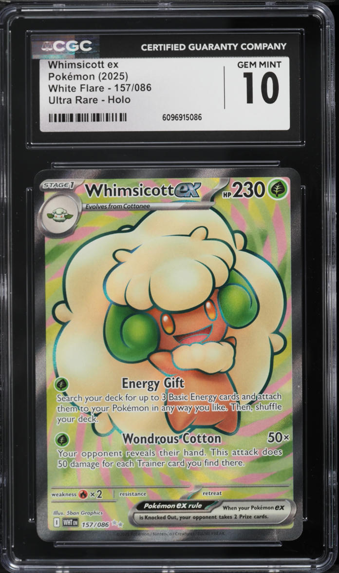 2025 Pokemon Scarlet & Violet White Flare Full Art Whimsicott ex #157 CGC 10 GEM MINT