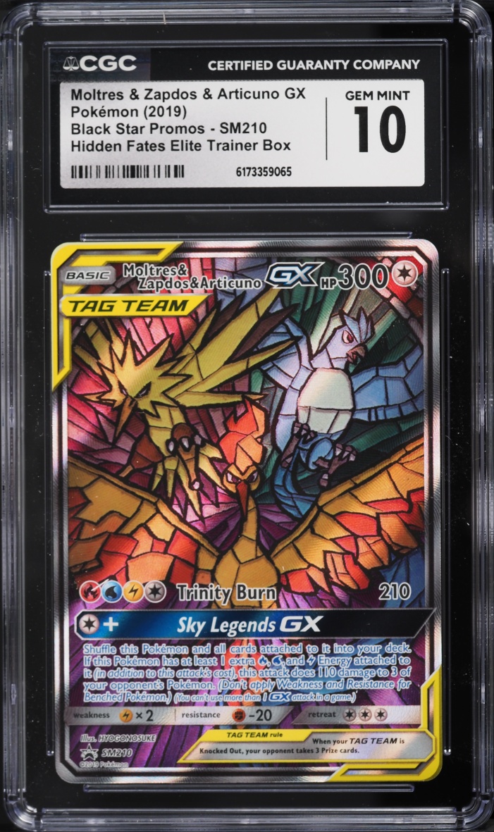 2019 Pokemon SM Promo Hidden Fates ETB Full Art Moltres & Zapdos & Articuno GX #SM210 CGC 10