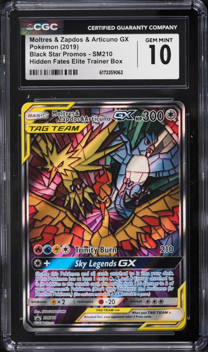 2019 Pokemon SM Promo Hidden Fates ETB Full Art Moltres & Zapdos & Articuno GX #SM210 CGC 10