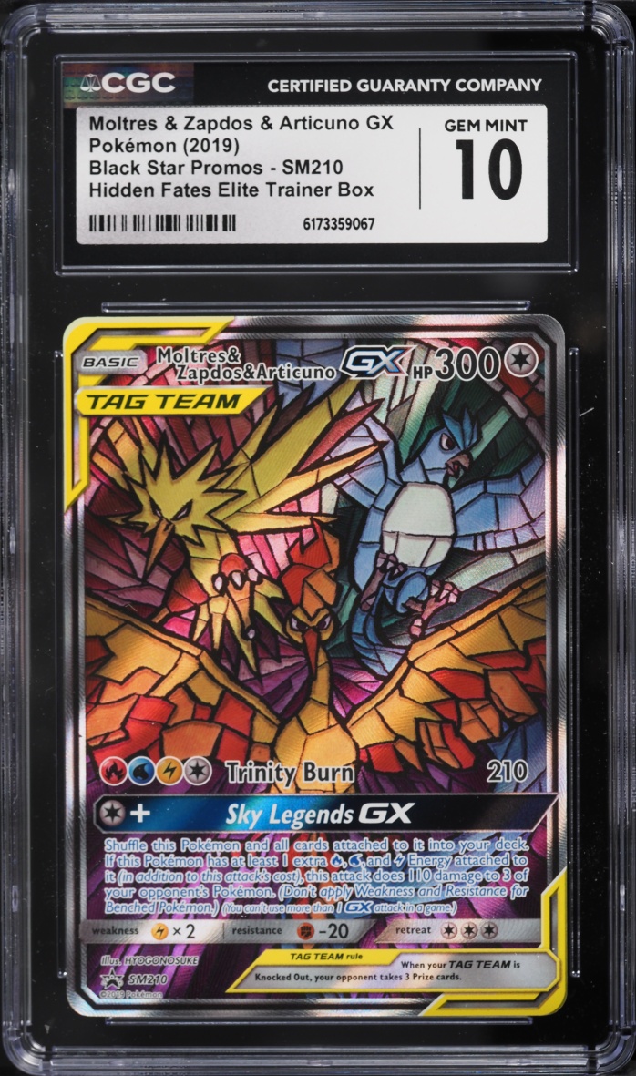 2019 Pokemon SM Promo Hidden Fates ETB Full Art Moltres & Zapdos & Articuno GX #SM210 CGC 10