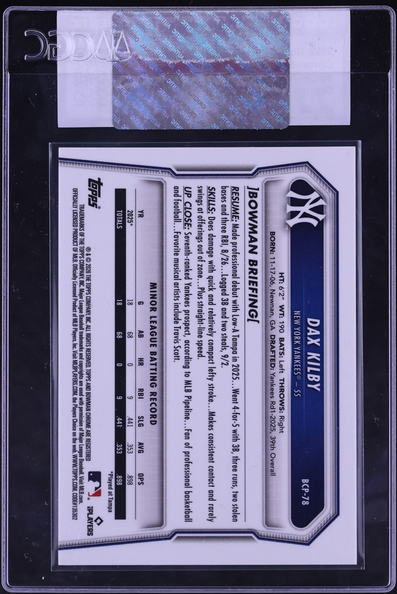 2026 Bowman Chrome Orange Geometric Refractor Dax Kilby PROSPECT /25 #BCP-78 CGC AUTH
