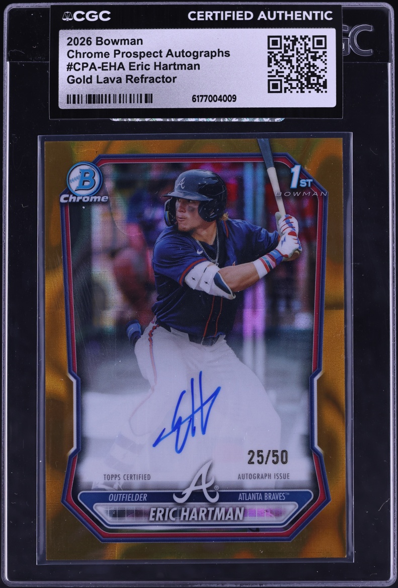 2026 Bowman Chrome Gold Lava Refractor Eric Hartman PROSPECT AUTO /50 #CPA-EHA CGC AUTH