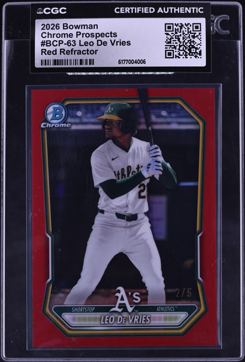 2026 Bowman Chrome Red Refractor Leo De Vries PROSPECT /5 #BCP-63 CGC AUTH