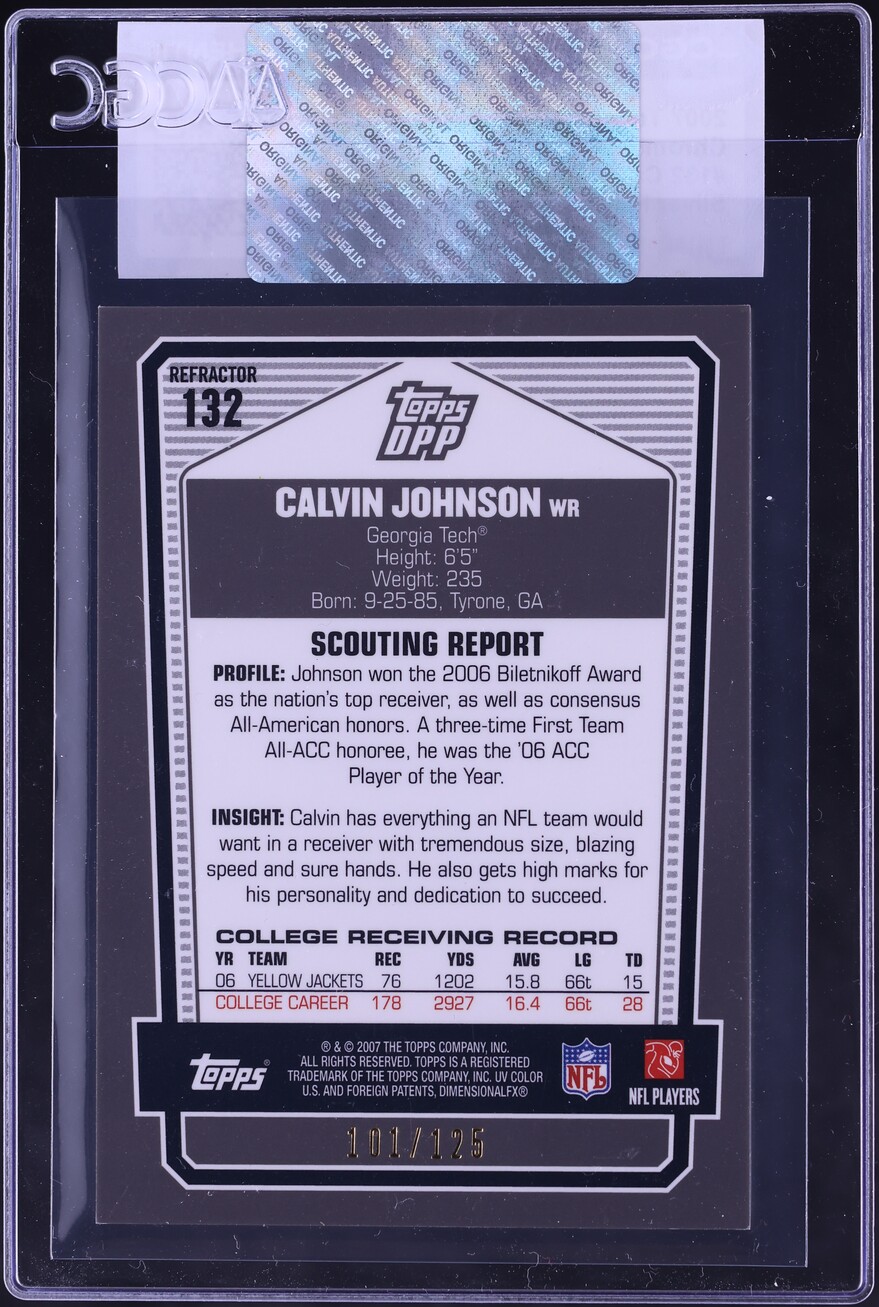 2007 Topps D.P. & Prospects Chrome Silver Refractor Calvin Johnson ROOKIE /125 #132 CGC AUTH