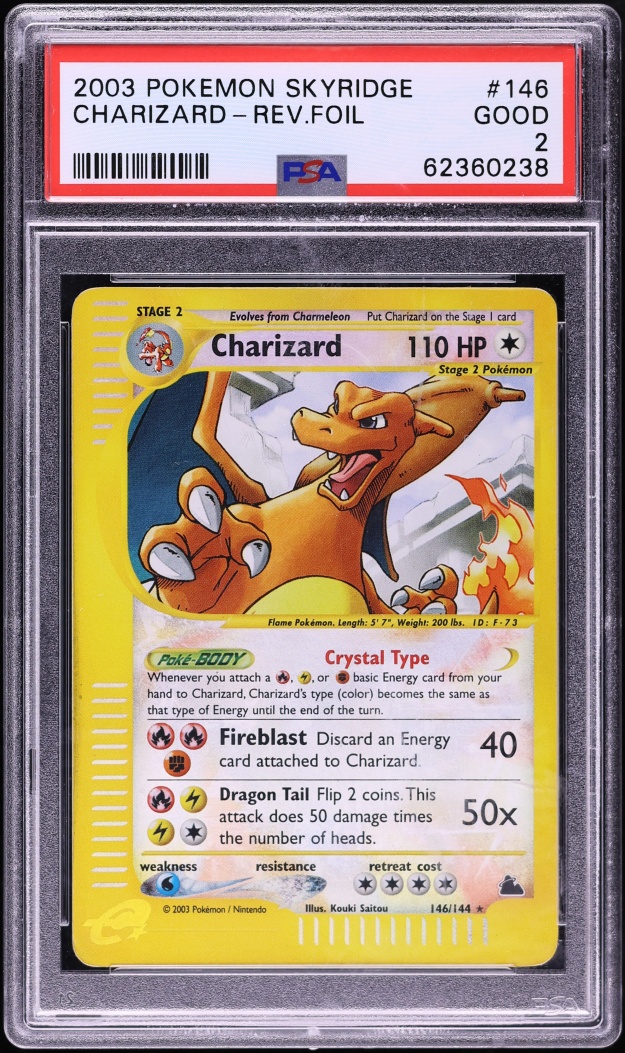 2003 Pokemon Skyridge Reverse Holo Crystal Charizard #146 PSA 2 GD