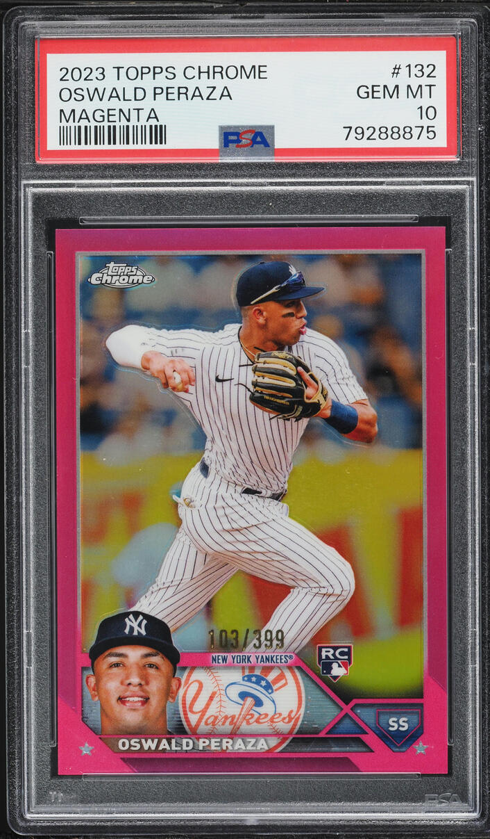 2023 Topps Chrome Magenta Refractor Oswald Peraza ROOKIE /399 #132 PSA 10 GEM MINT