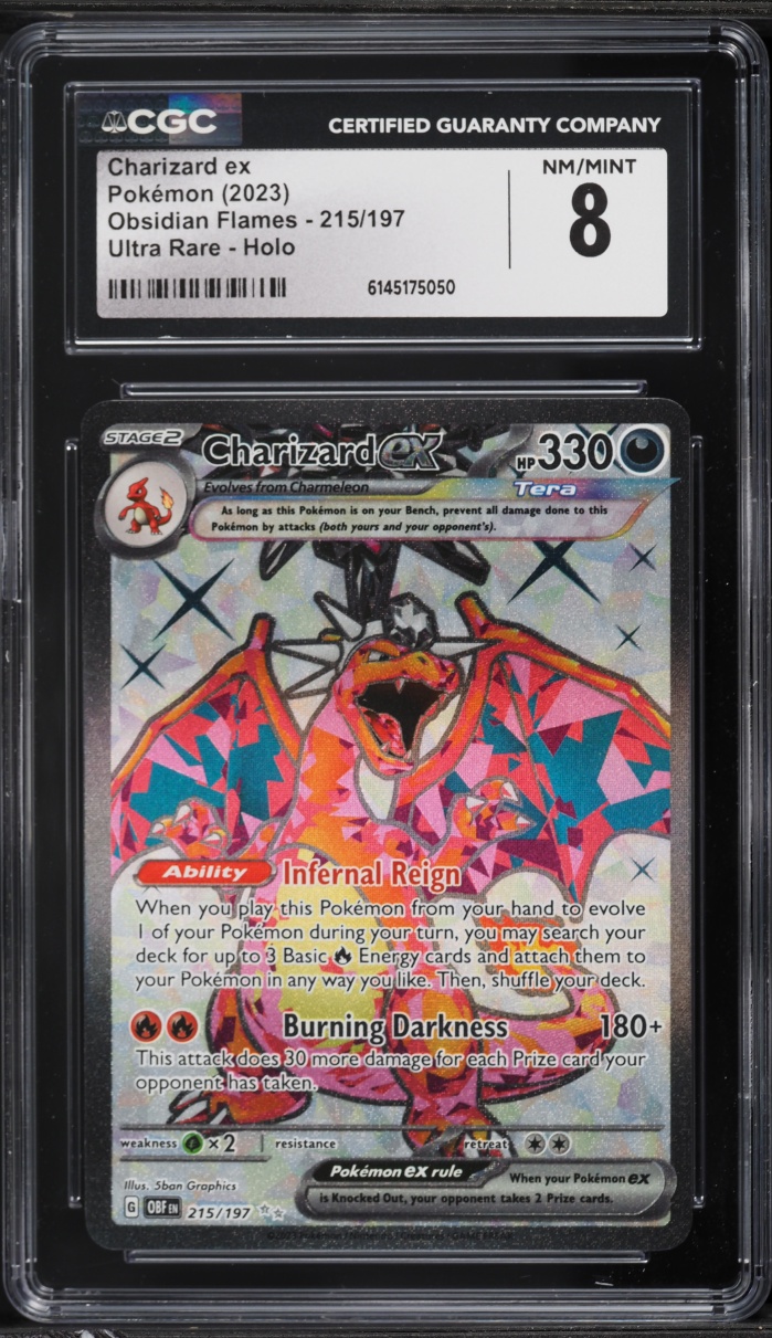 2023 Pokemon Scarlet & Violet Obsidian Flames Full Art Charizard ex #215 CGC 8 NM-MT