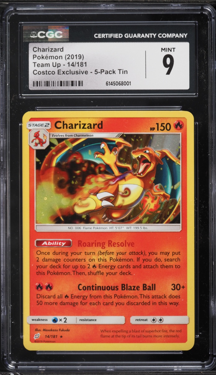 2019 Pokemon Sun & Moon Team Up Costco Exclusive Holo Charizard #14 CGC 9 MINT