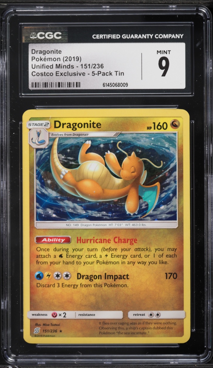 2019 Pokemon Sun & Moon Unified Minds Costco Exclusive Holo Dragonite #151 CGC 9 MINT