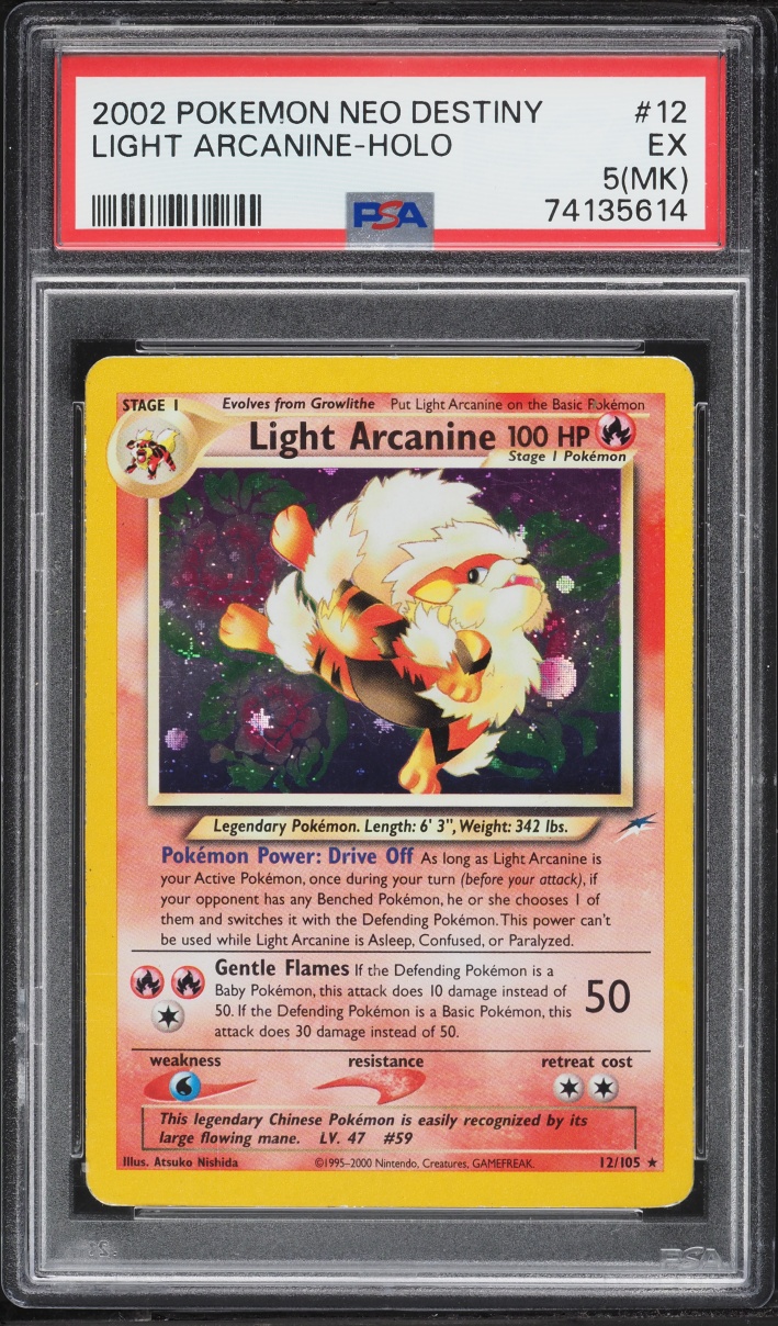2002 Pokemon Neo Destiny Holo Light Arcanine #12 PSA 5(MK) EX