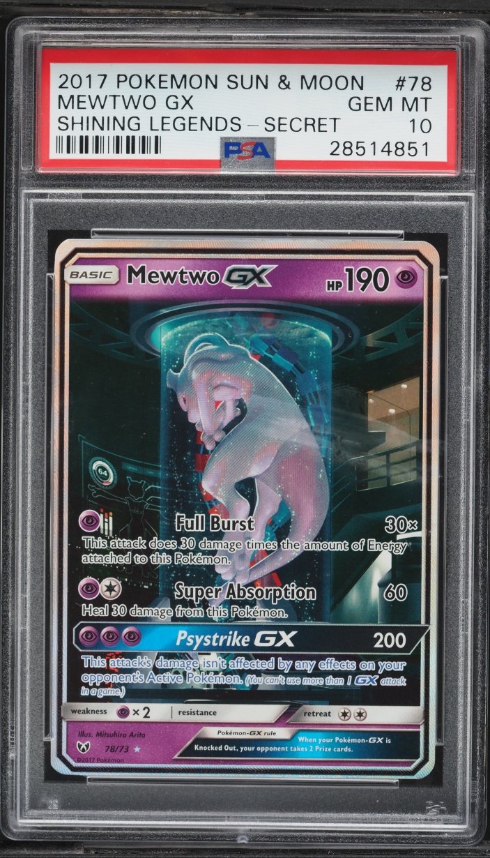 2017 Pokemon Sun & Moon Shining Legends Full Art Mewtwo GX #78 PSA 10 GEM MINT
