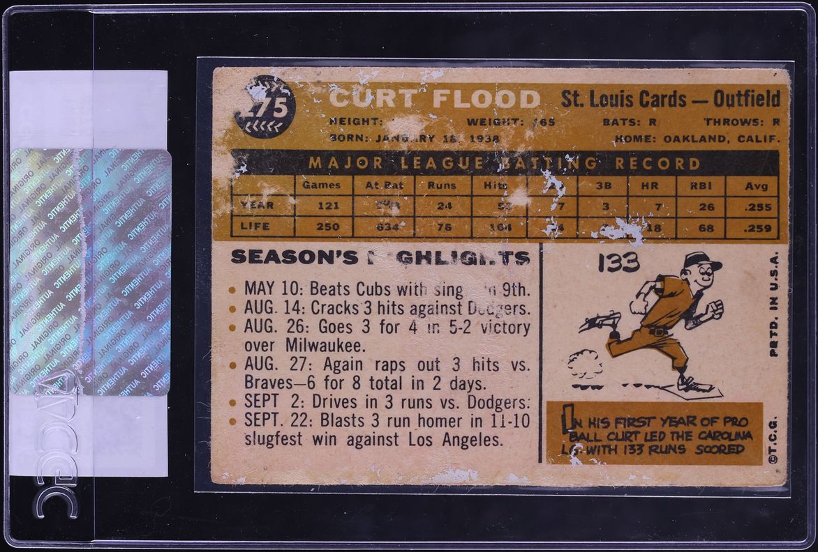 1960 Topps Curt Flood #275 CGC AUTH