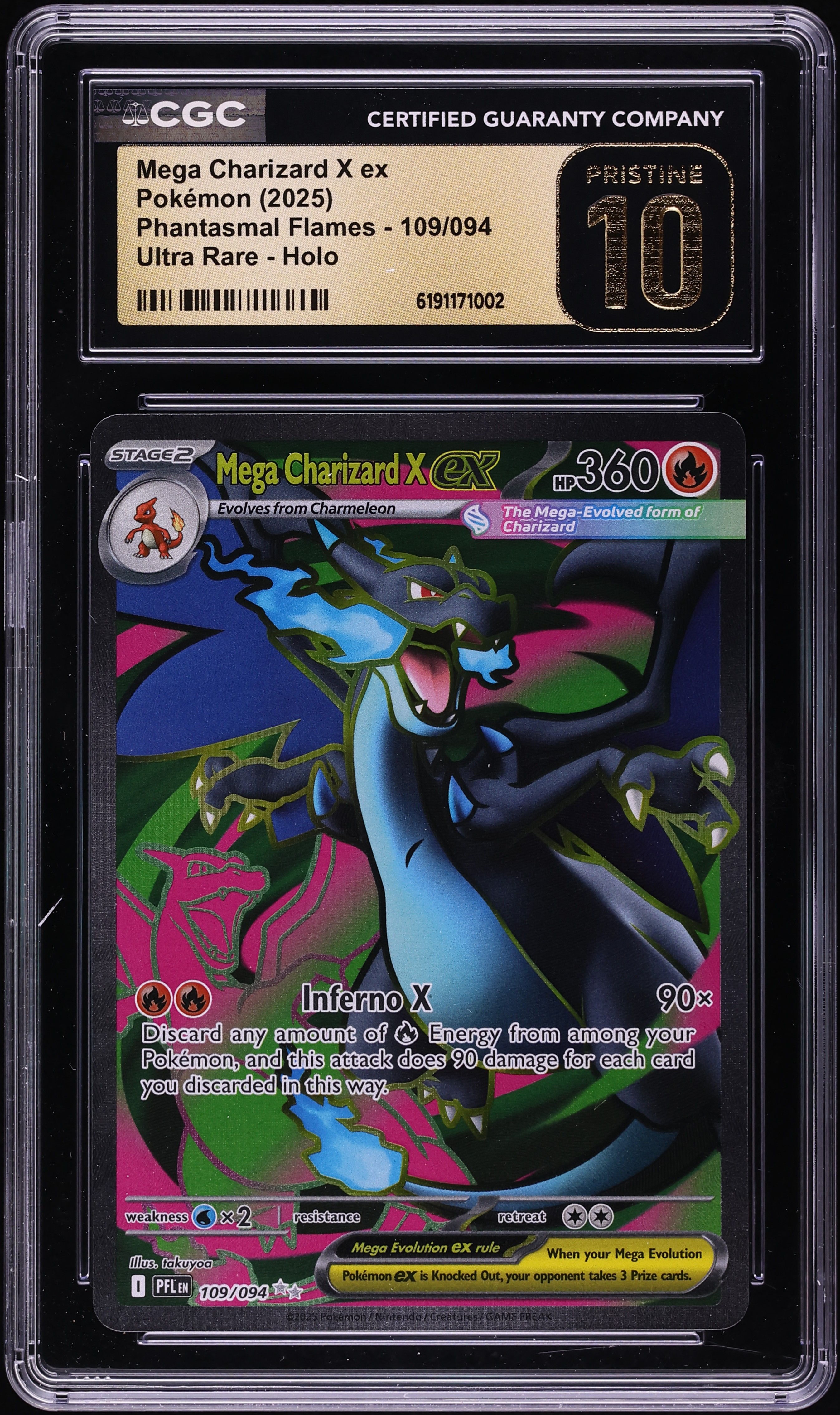 2025 Pokemon Mega Evolution Phantasmal Flames Full Art Mega Charizard X ex #109 CGC 10 PRISTINE