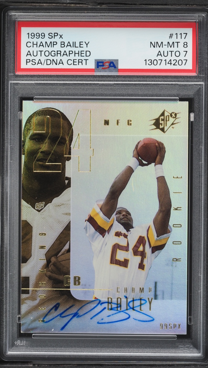 1999 SPx Football Champ Bailey ROOKIE AUTO DNA 7 /1999 #117 PSA 8 NM-MT
