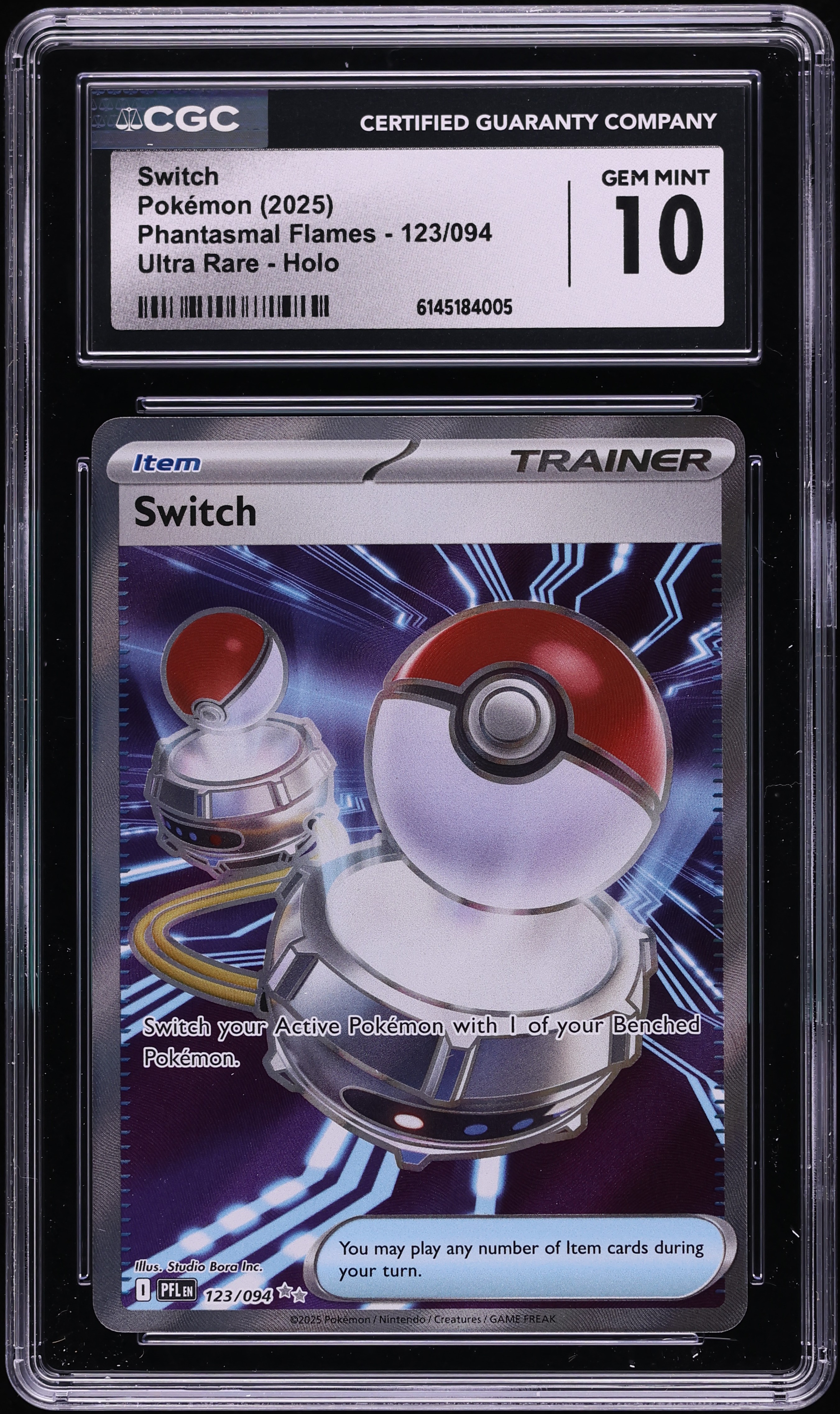 2025 Pokemon Mega Evolution Phantasmal Flames Full Art Switch #123 CGC 10 GEM MINT