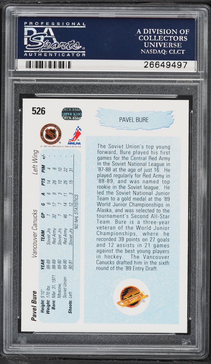 1990 Upper Deck Young Guns Pavel Bure ROOKIE #526 PSA 10 GEM MINT
