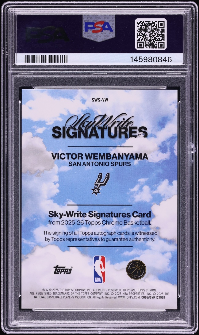 2025 Topps Chrome Sky Write Blue Refractor Victor Wembanyama AUTO /150 #SWS-VW PSA 10 GEM MINT