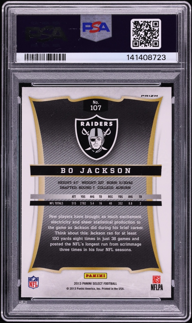 2013 Select Prizm Bo Jackson #107 PSA 10 GEM MINT